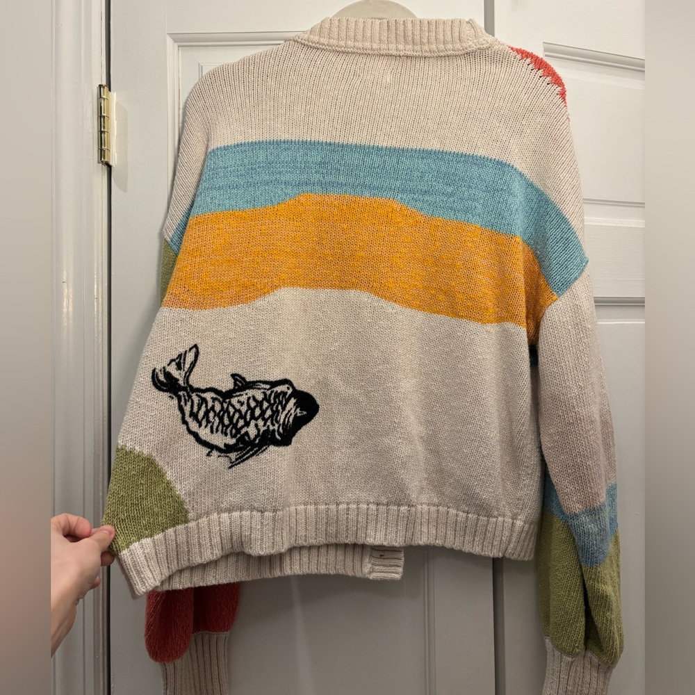 Pilcro Anthro Icon Graphic Fish Beach Cardigan Sweater Medium - Picture 4 of 7